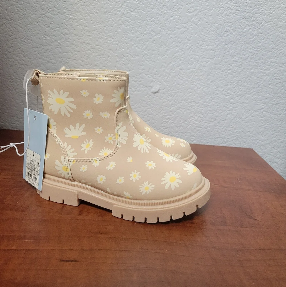 Cat & Jack Girls Floral Tan Kids Boots Size 8 Nwt
